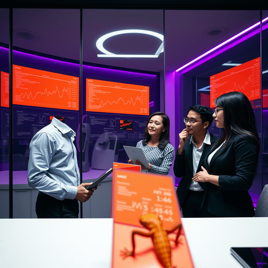 Drei Fachleute analysieren Customer Insights auf gläsernen Wänden in minimalistischem Büro