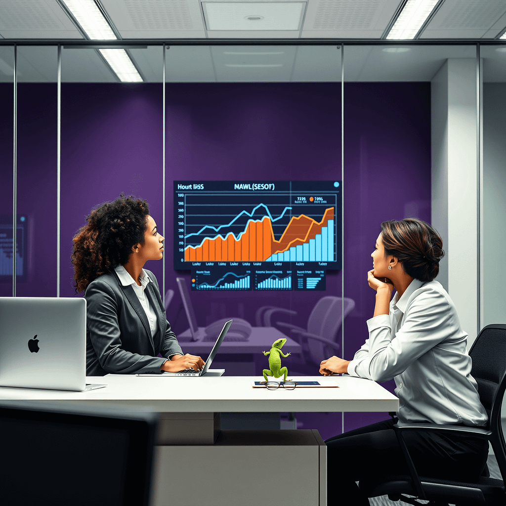 Drei Fachleute analysieren Growth Strategy auf einer gläsernen Wand in einem modernen Büro