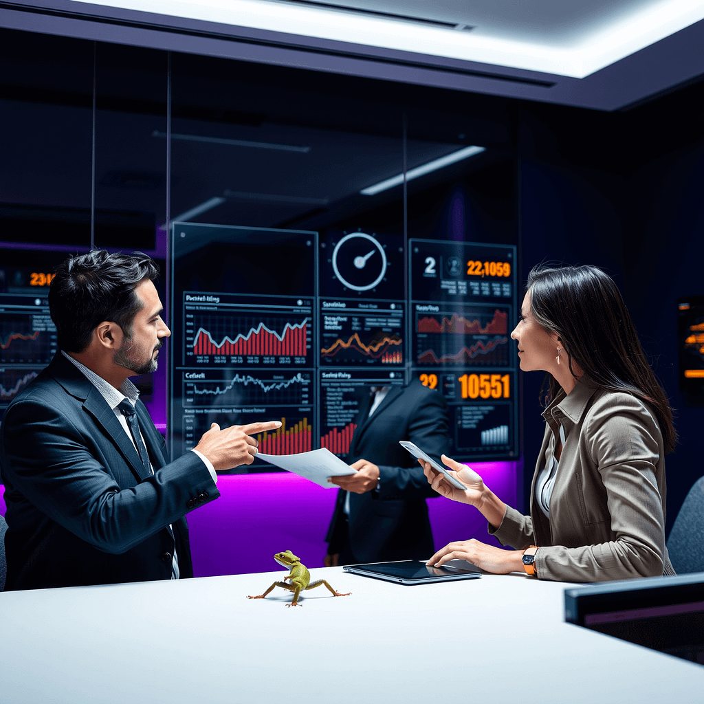 Drei Fachleute im Key Account Management analysieren Daten an einer Wandtafel in modernem Büro