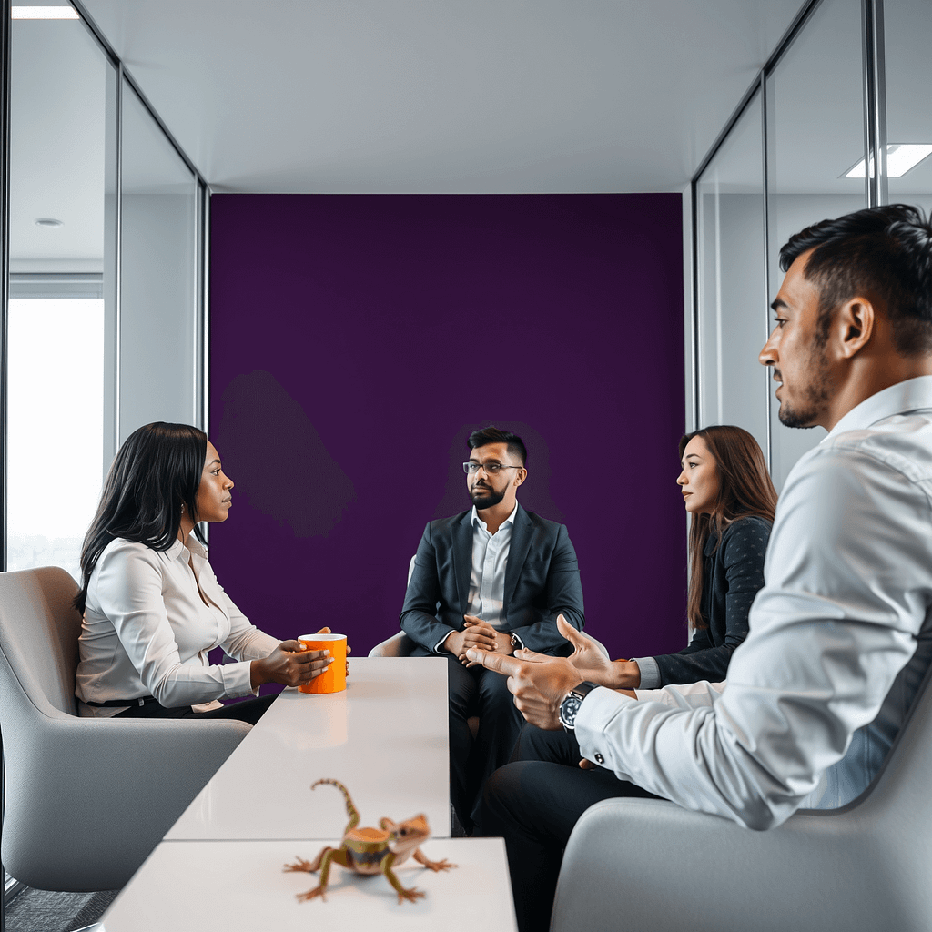 Drei diverse Fachleute in Konfliktmanagement diskutieren engagiert im modernen Büro