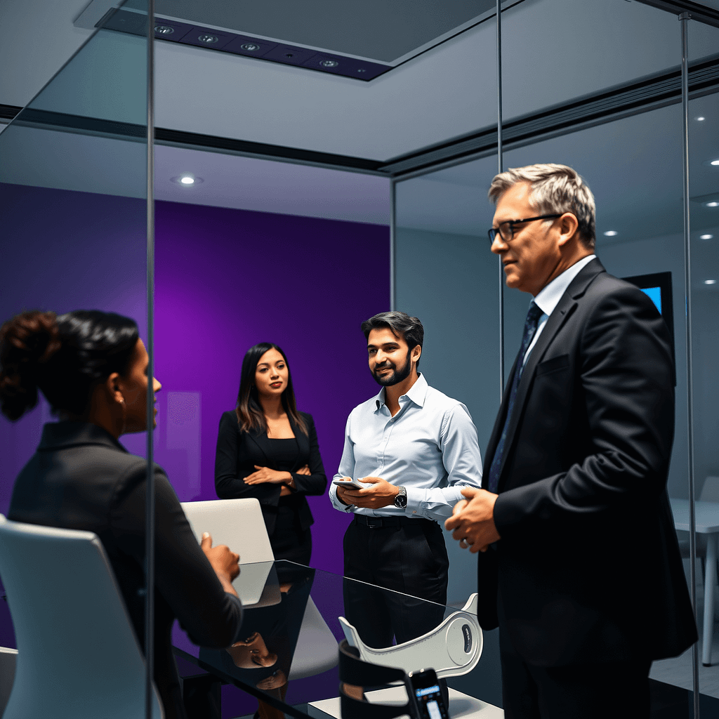 Drei Fachleute im modernen Büro disziplinarische Führung diskutiert strategisch