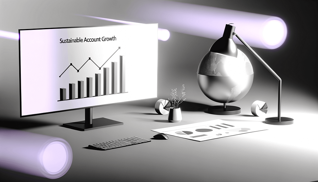 Minimalistische Darstellung von nachhaltigem Account Growth mit modernen Technologien abstrakten 3D Formen und Datenvisualisierungen