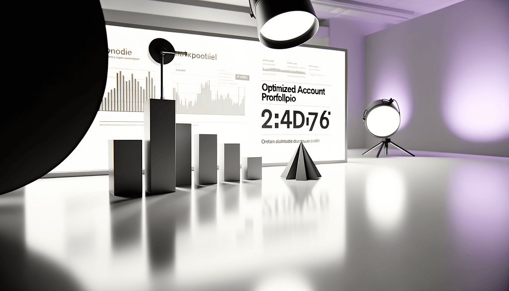 abstrakte 3D Darstellung eines optimierten Account Portfolios mit minimalistischen Formen und subtilen Datenvisualisierungen