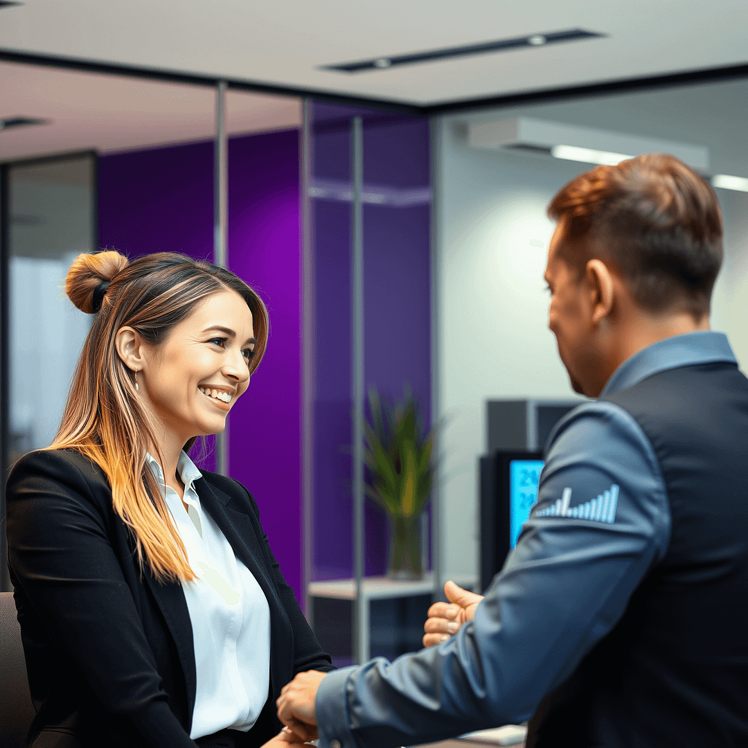Weibliche Führungskraft lehrt Teammitglied in einem modernen Büro empathische Führung