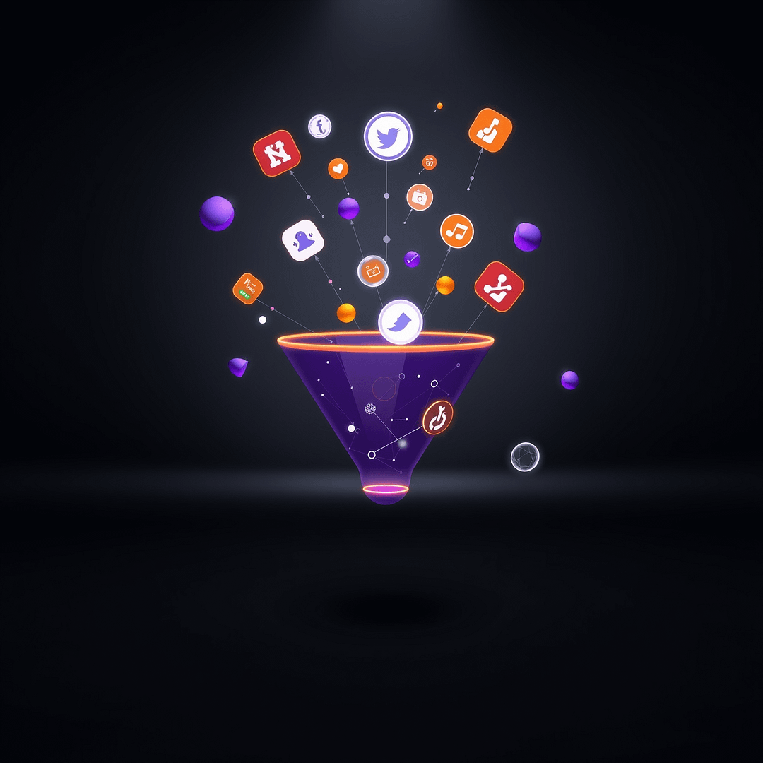Hyperrealistische minimalistische Marketingtrichter Visualisierung mit KI-gestützter Personalisierung in B2B